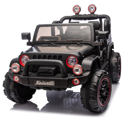 2-Seater Ride On Truck for Kids Ages 3+, 24V7AH Children's Electric Car W/Parental Remote Control, Bluetooth Music, LED Lights, 4Mph, Black