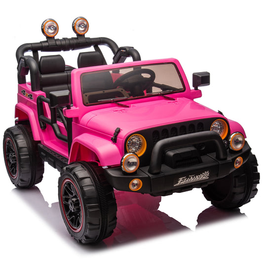 2-Seater Ride On Truck for Kids Ages 3+, 24V7AH Children's Electric Car W/Parental Remote Control, Bluetooth Music, LED Lights, 4Mph, Pink