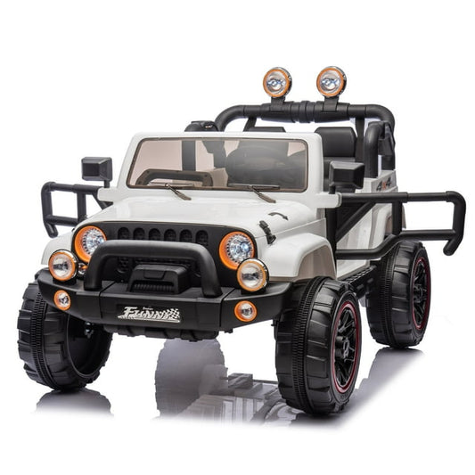 2-Seater Ride On Truck for Kids Ages 3+, 24V7AH Children's Electric Car W/Parental Remote Control, Bluetooth Music, LED Lights, 4Mph, White