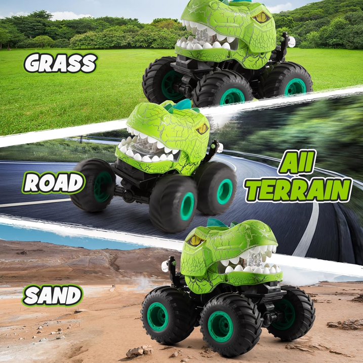 HNH Dinosaur Remote Control Car, RC Monster Trucks, 2.4GHz RC Stunt Car with Spray Lights & Sound, RC Truck for Boys Gifts Age 3-12, 1200 mah