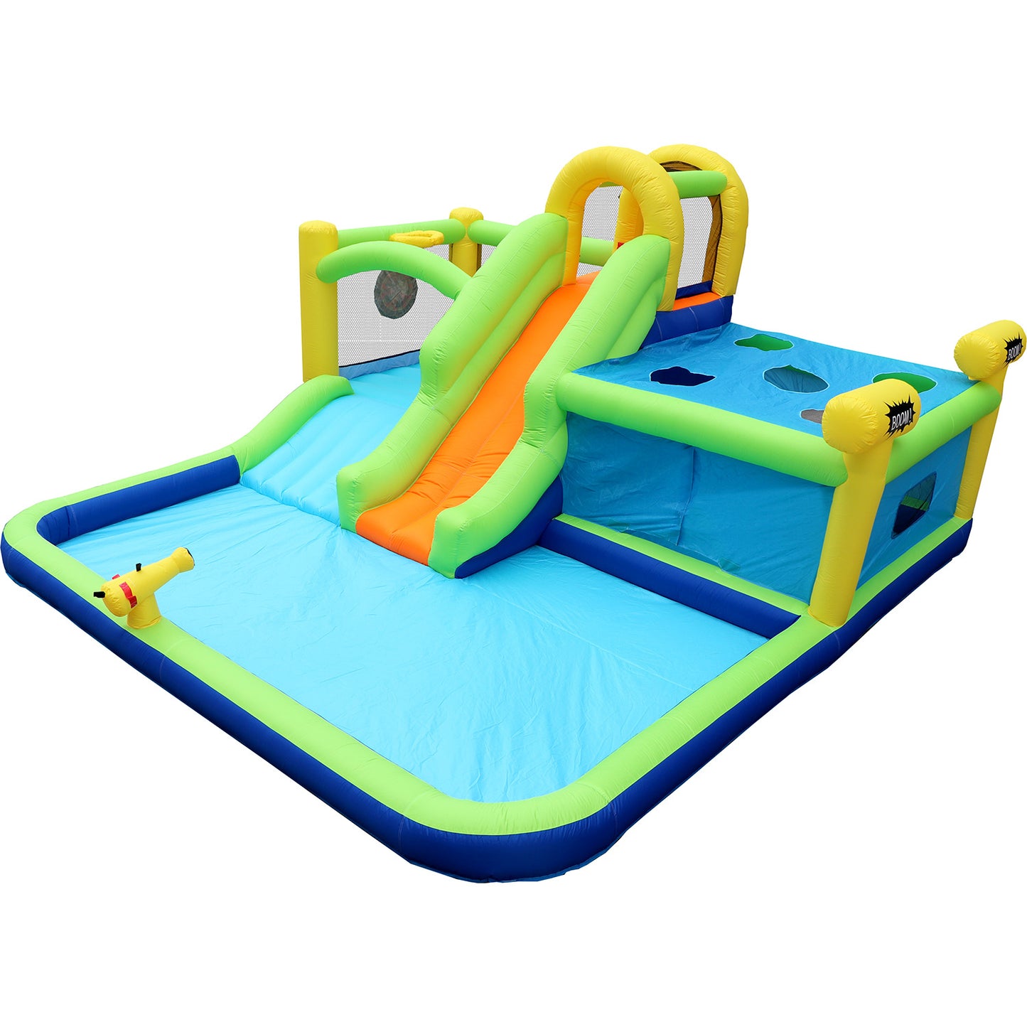 7 in1 Inflatable slide water park bouncing house outdoor garden bouncer with Whack a mole games & Splash pool & Target games & Water gun & Climbing wall & Basketball