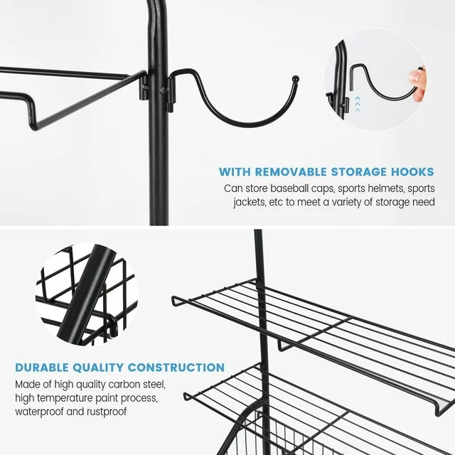 Techvida Garage Sports Equipment Organizer Ball Storage Rack with Baskets and Hooks, Teen