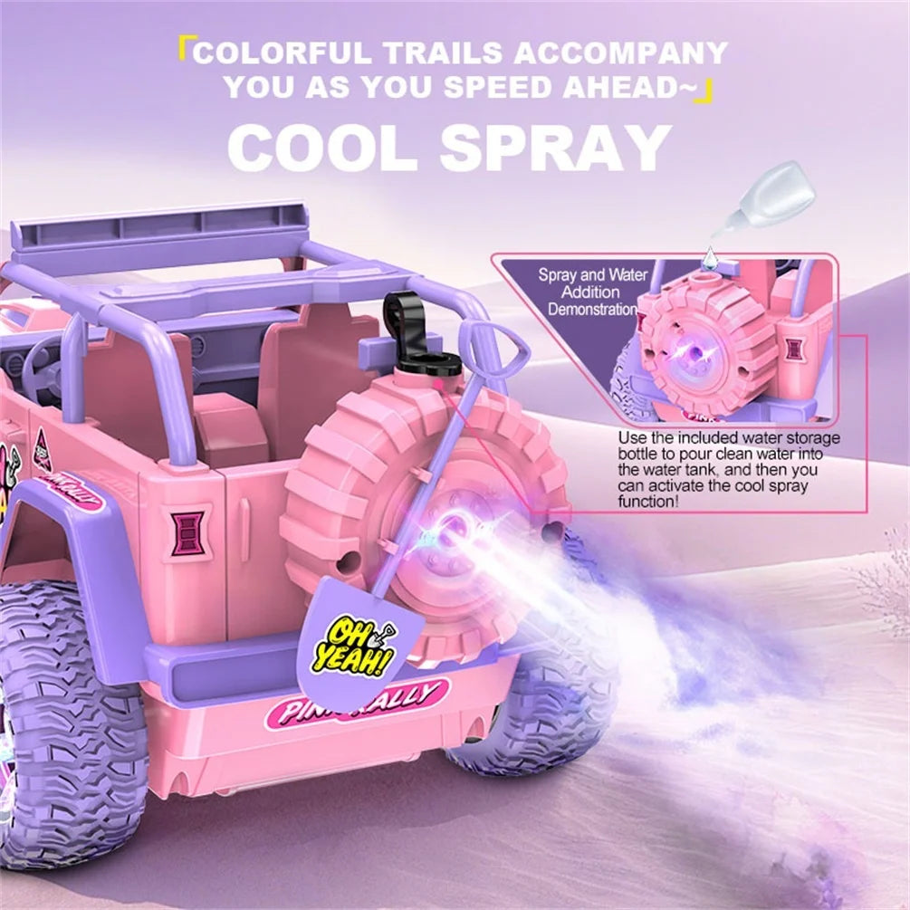 HNH 1:16 Remote Control Car for Kids, Pink Monster Truck with DIY Sticker, Colorful Wheel Light, Spray, Off Road Trucks for Girl Age 4-12 Birthday Gift