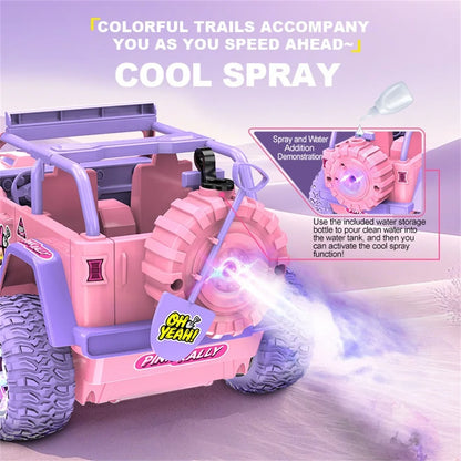 HNH 1:16 Remote Control Car for Kids, Pink Monster Truck with DIY Sticker, Colorful Wheel Light, Spray, Off Road Trucks for Girl Age 4-12 Birthday Gift