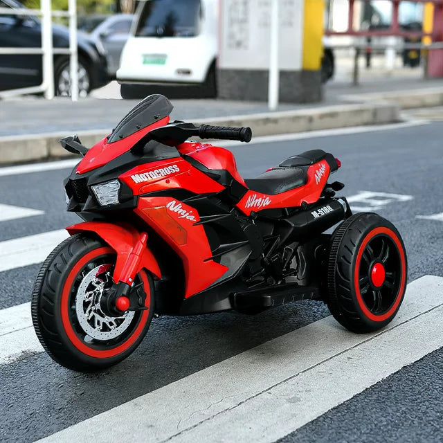 Techvida 12V Kids Ride on Motorcycle, Electric Trike Motorcycle for Boys Girls, LED Lights, Foot Pedal, Kids On Motorcycle for Boys Girls (Red)