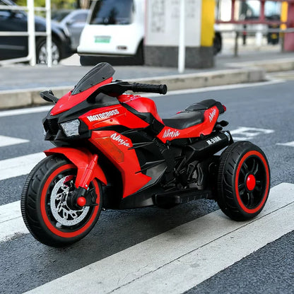 Techvida 12V Kids Ride on Motorcycle, Electric Trike Motorcycle for Boys Girls, LED Lights, Foot Pedal, Kids On Motorcycle for Boys Girls (Red)