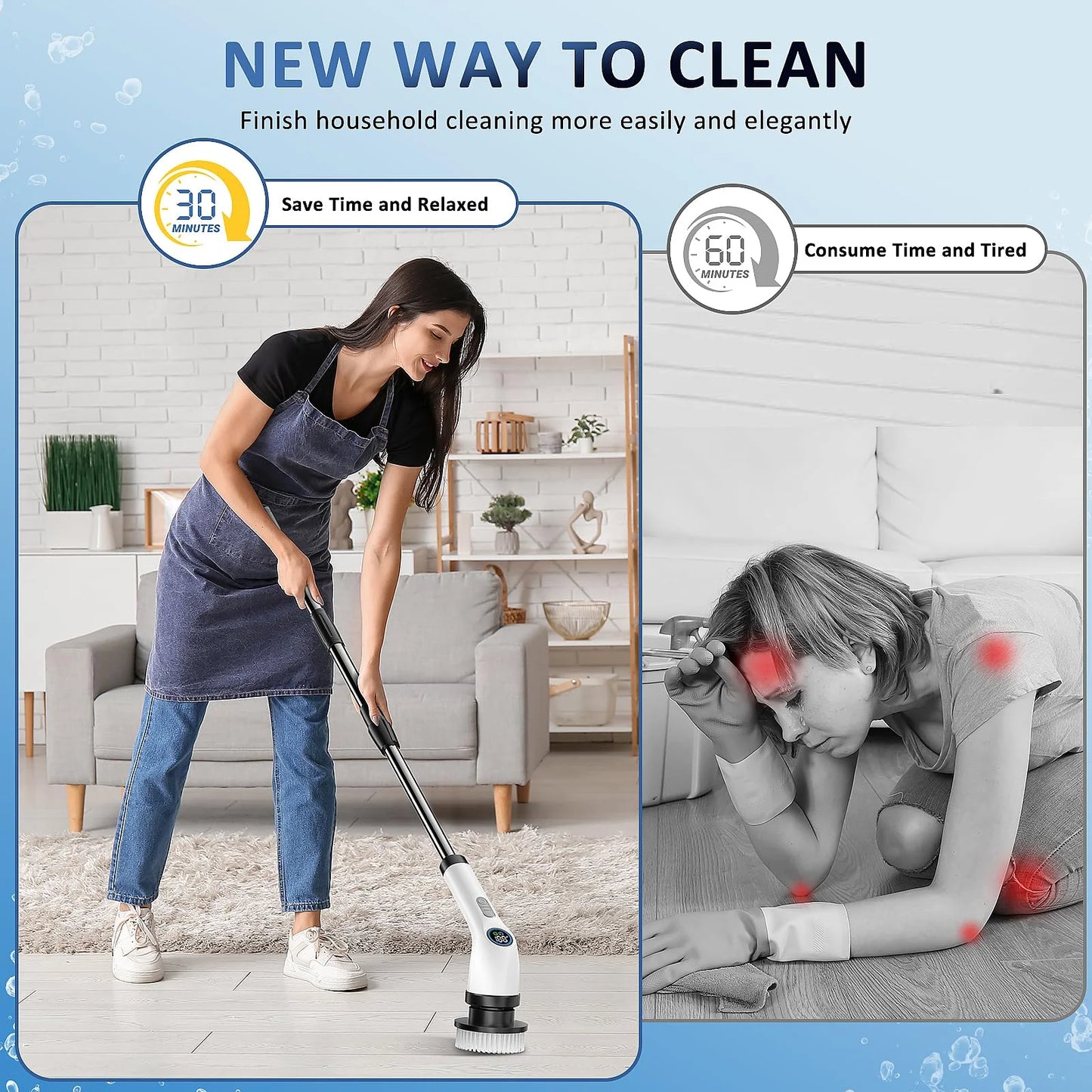 TECHVIDA Electric Spin Scrubber,Cordless Bathroom Cleaning Brush with 7 Replaceable Brush Heads,Tub and Tile Scrubber, Adjustable Extension Handle for Bathtub, Kitchen, Car.