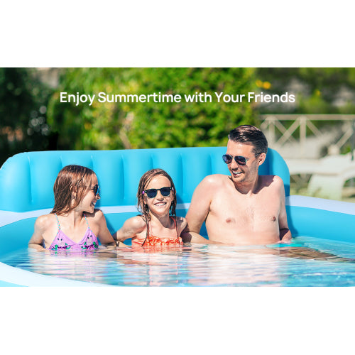 EVAJOY Full-Sized Inflatable Pool Above Ground Swimming Pool with Bench 88.5'' x 85'' x 20'' Inflatable Pool for All Ages with Backrest, Ideal for Outdoor Garden Family