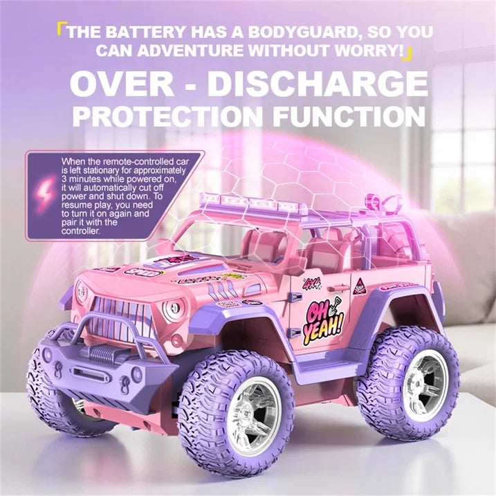 HNH 1:16 Remote Control Car for Kids, Pink Monster Truck with DIY Sticker, Colorful Wheel Light, Spray, Off Road Trucks for Girl Age 4-12 Birthday Gift