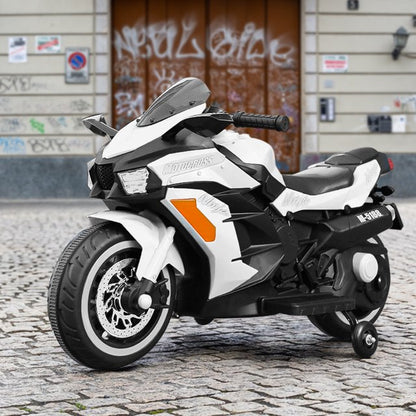 12V Motorcycle for Girls Boys Ride on Motorcycle with LED Lights and Music Kids Electric Motorcycle for Children-White
