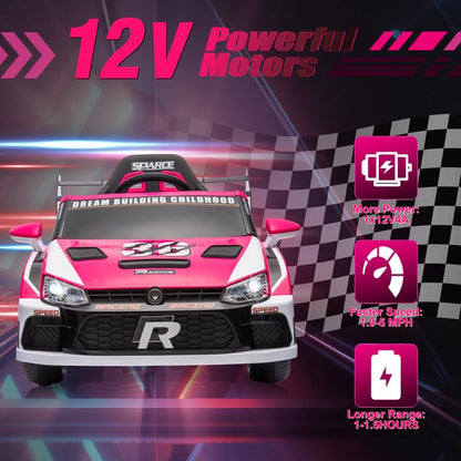 2024 New Kids Ride On Car,12V Battery Powered Racing Car for Kid,Electric Car Gifts for Girls Boys 3-8,Music,LED,Remote Control,Bluetooth(Pink)