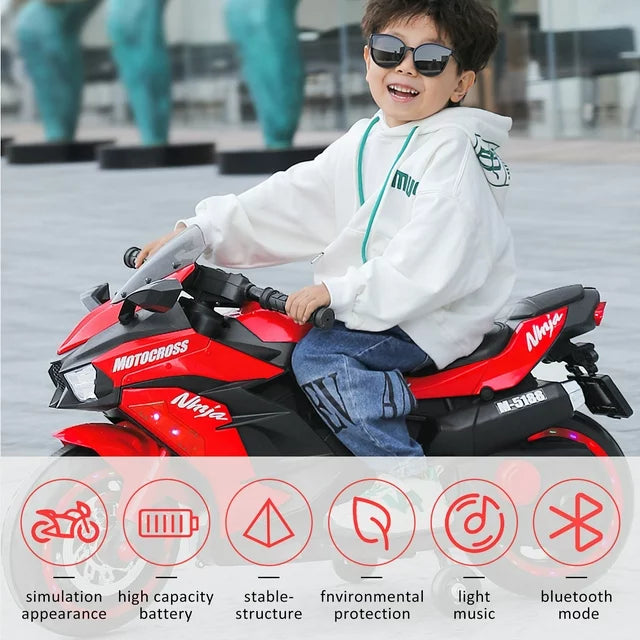WUBEN 12V Children' Electric Motorcyle,Kids Motorcycle with Training Wheels,Ride on Motorcyle(Red)