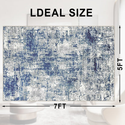 TECHVIDA Modern Area Rug 5x7,Machine Washable Rugs for Living Room,Indoor Carpet Foldable Nonslip,Bedroom Living Room Office-Blue