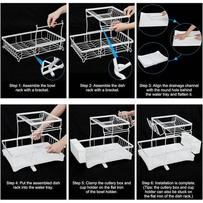 WERSEON White Dish Racks for Counter, Stainless Steel Dish Drying Rack with Drip Tray & Utensil Holder, Kitchen Drying Rack for Dishes
