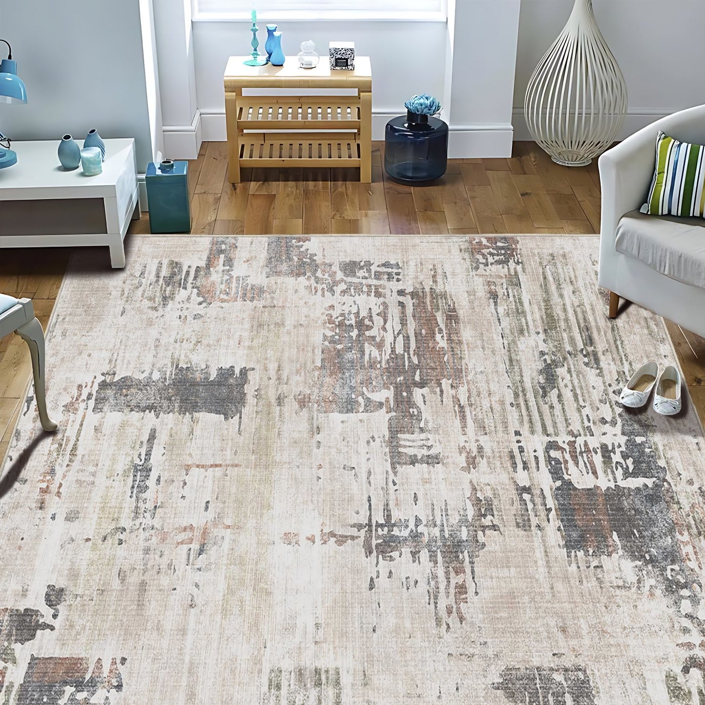 TECHVIDA Modern Area Rug 4x6,Machine Washable Rugs for Living Room,Indoor Carpet Foldable Nonslip,Bedroom Living Room-Dark Gray