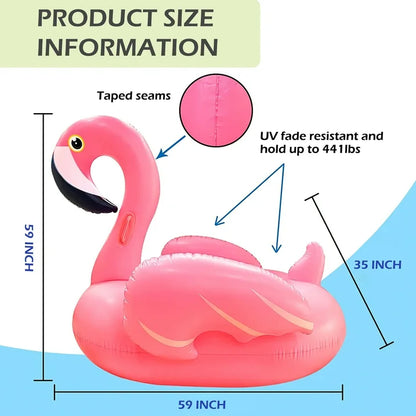 YOMYM Giant Inflatable Flamingo Ride on Pool Float, Blow up with Fast Valves Swimming Floating Raft for Adults Pink