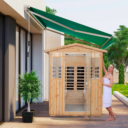CMGB Sauna for 4 Person, Applicable Indoors and Outdoors. Far Infrared Sauna 8 Low EMF Heaters, Wooden Sauna Room, Hemlock, Chromotherapy, Bluetooth Speaker.