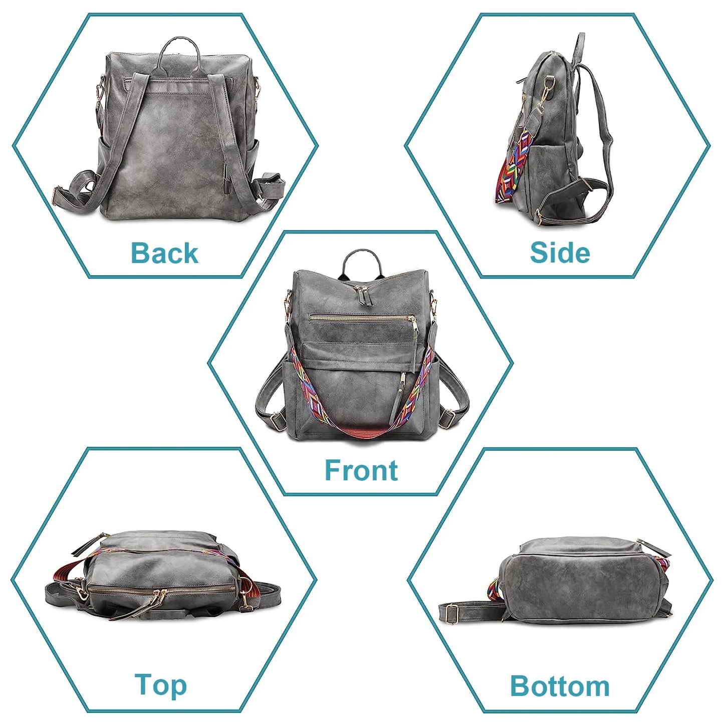 YOMYM Women Backpack Purse for Women Fashion Leather Designer Ladies Convertible School College Shoulder Bags with Colorful Strap
