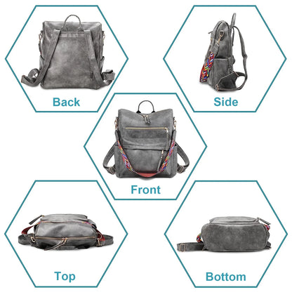 YOMYM Women Backpack Purse for Women Fashion Leather Designer Ladies Convertible School College Shoulder Bags with Colorful Strap