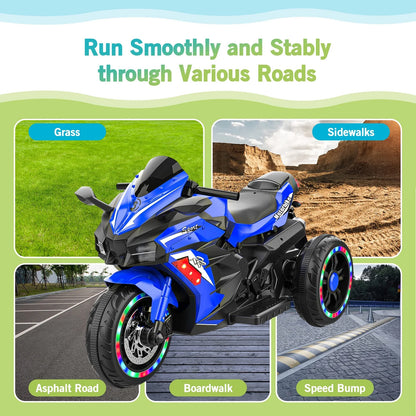 Cheelom Kids Motorcycle,12V Battery Powered Electric Vehicle with 3 Wheels, LED Lights, Foot Pedal, Blue