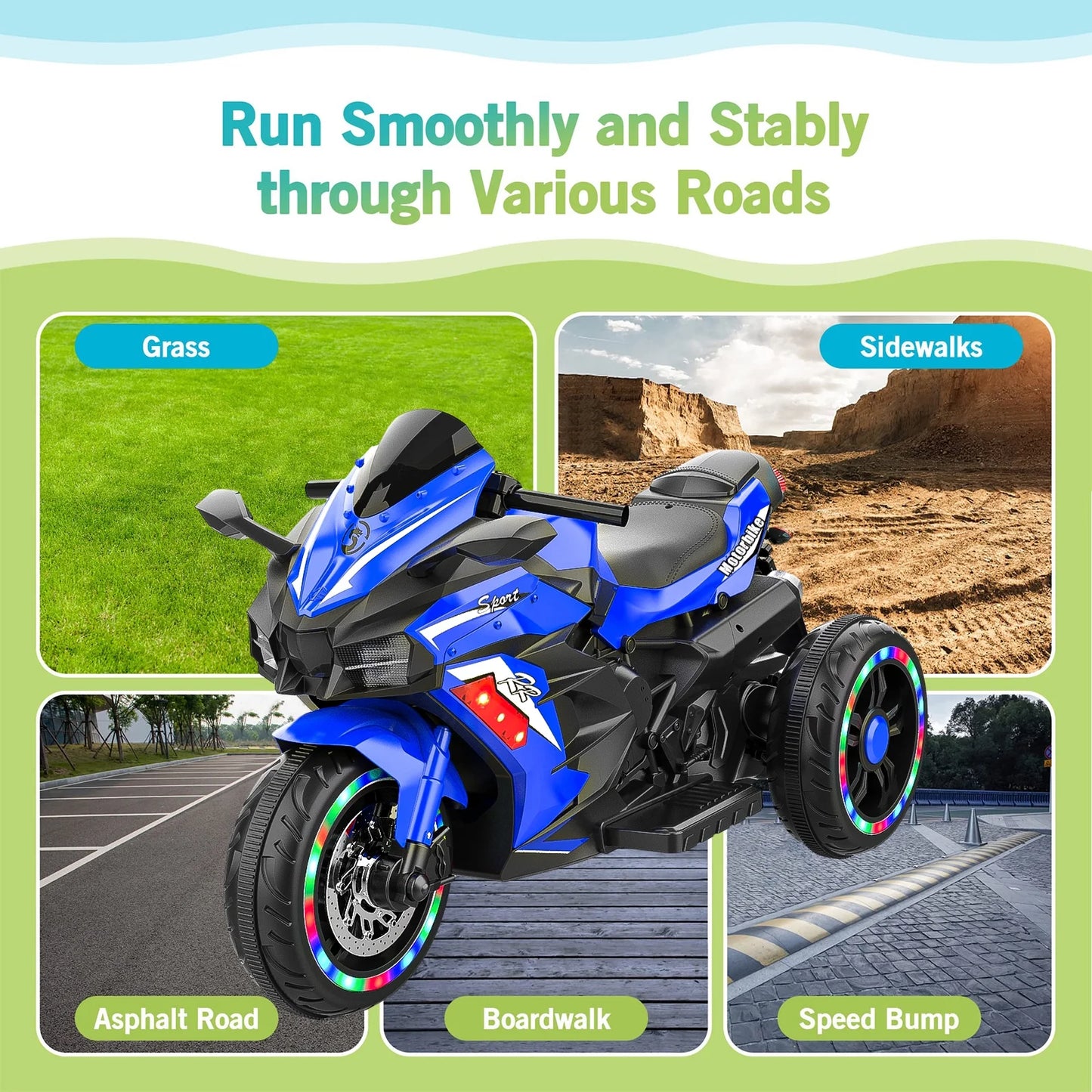 Cheelom Kids Motorcycle,12V Ride on Motorcycle with Hand Racing /Foot Brake/Light Wheel/PU seat Kids Ride on Toys Children Electric Motorcycle, Blue
