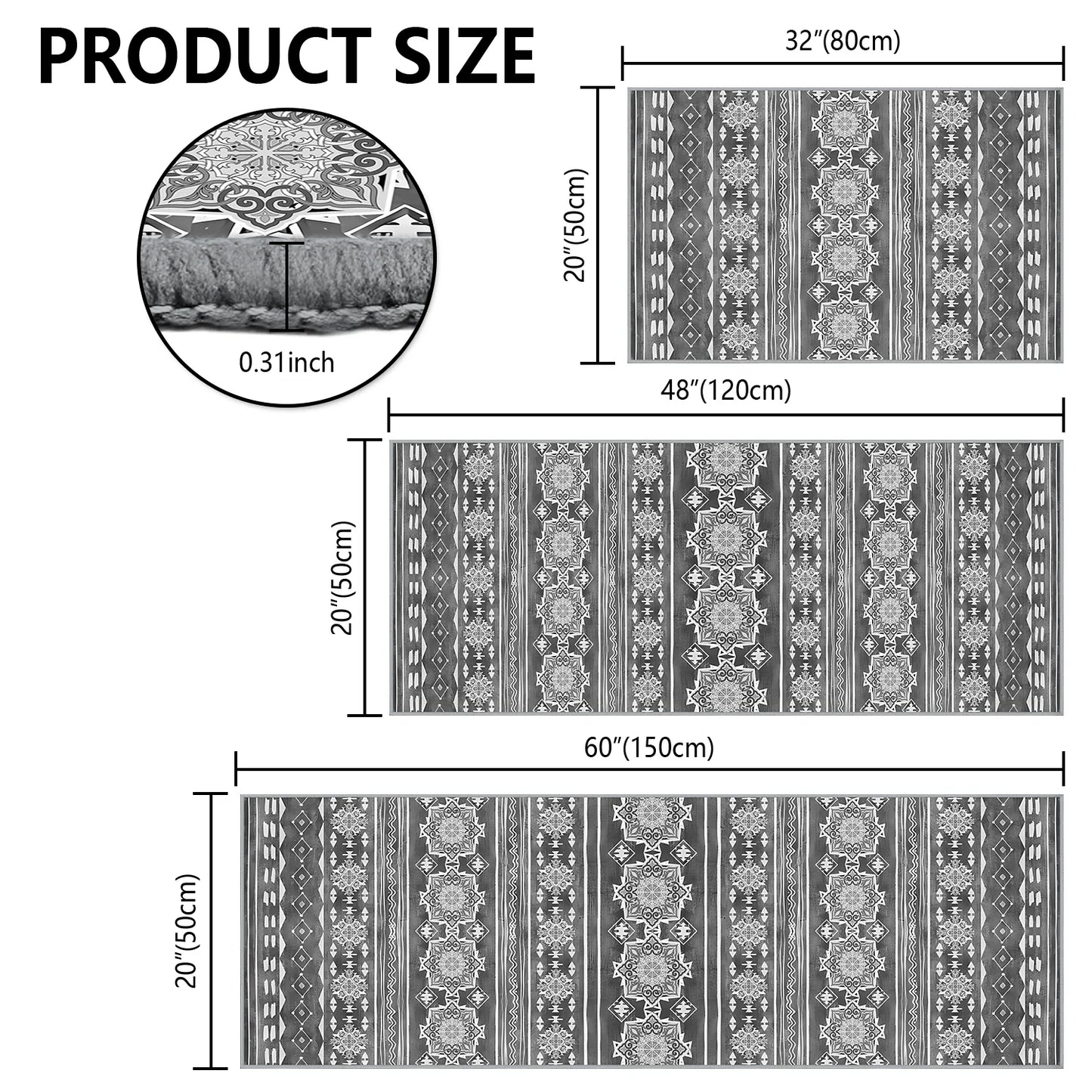 TECHVIDA Gray Kitchen Rug Set 3 Piece,Non Slip Machine Washable Kitchen Mats,Boho Farmhouse Hallway Doormat for Home Decor