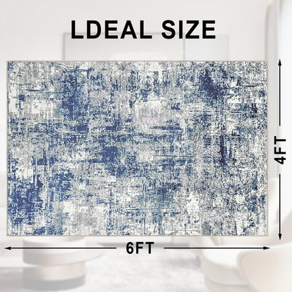 TECHVIDA Modern Area Rug 4x6,Machine Washable Rugs for Living Room,Indoor Carpet Foldable Nonslip,Bedroom Living Room Office-Blue