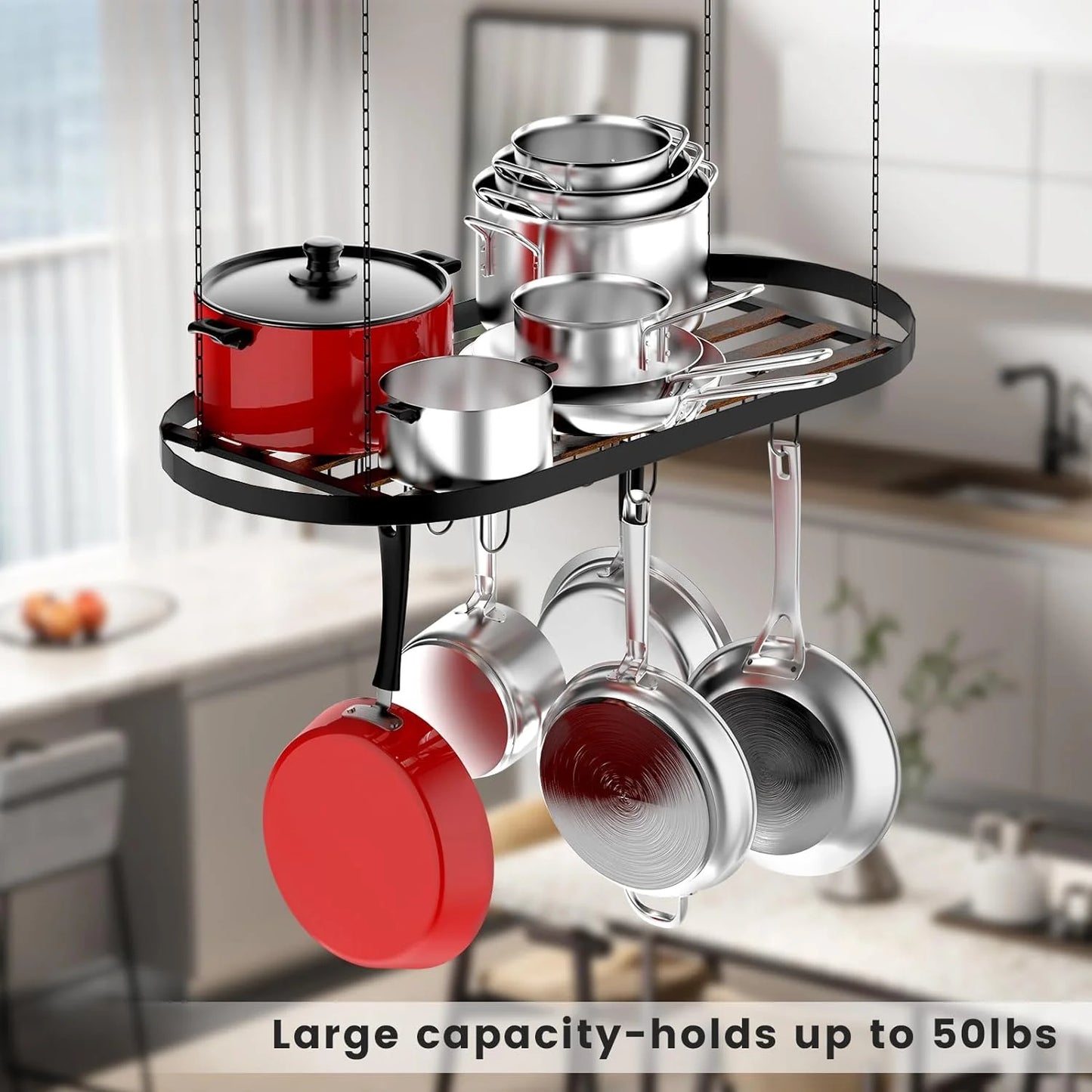 WERSEON Ceiling Mount Hanging Pot Rack, Pot Hanger Pots and Pans Organizer, Heavy Duty Cooking Hanger with 12 Hooks