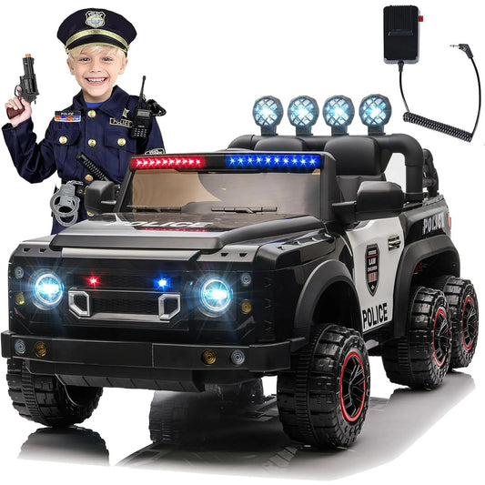 24V Electric Police Car for Kids 2 Seater, Ride on Toy for Big Kids with Remote Control, 400W Motors, 5mph Max Speed-Black