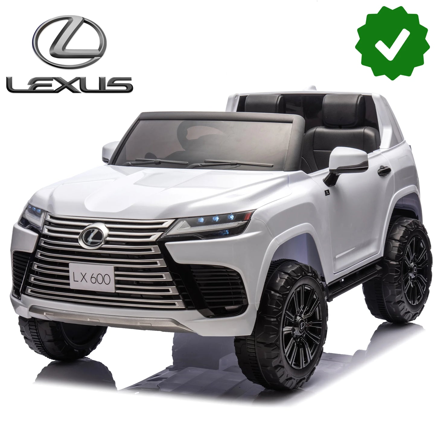 24V Two Seater Ride On Car Truck for Kids,Licensed LEXUS LX600 Electric Ride On Car with Parents Control,Bluetooth,Music,Power Display,Adjustable Volume-White