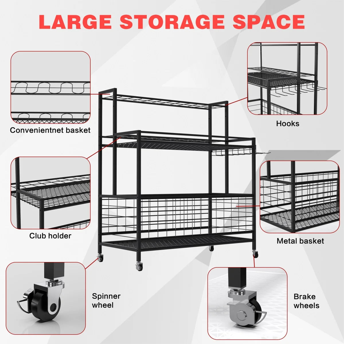 Werseon Sports Equipment Organizer Clearance,Garage Storage Rack with Baskets and Hooks,Organizer Cart for Garage