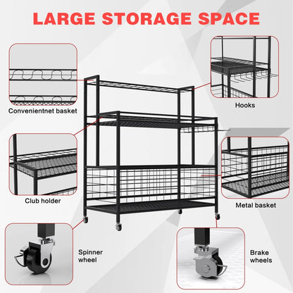 Werseon Sports Equipment Organizer Clearance,Garage Storage Rack with Baskets and Hooks,Organizer Cart for Garage