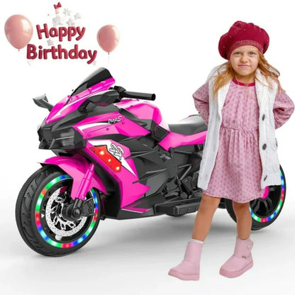 Zogymoz 12V Electric Motorcycle for Girls,Battery Powered Motorcycle Toy Child Dirt Bike, Kids Ride On Motorcycle, Pink