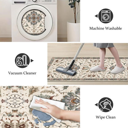 TECHVIDA Kitchen Rugs 3 Piece Set,Non Slip Machine Washable Kitchen Mats,Boho Vintage Abstract Kitchen Carpet for Farmhouse Living Room Hallway