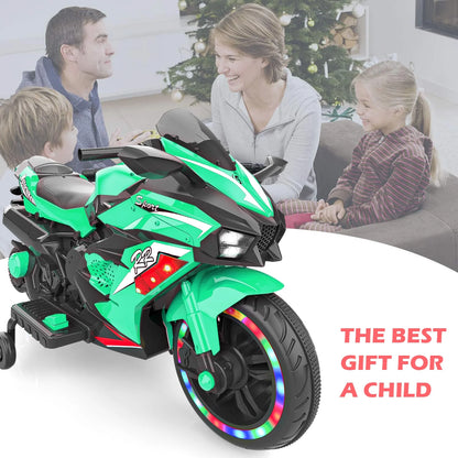 Cheelom 12V Kids Ride on Motorcycle, 2 Wheels Motorbike for Kids with Training, Lights,Music Green