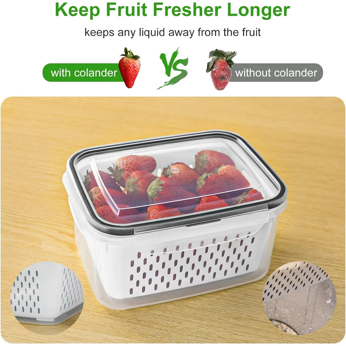 WERSEON 5 Pack Airtight Food Storage Containers for Fridge, 16L Pantry Kitchen Storage Containers with Lids, Freezer Safe Fruit Containers with Draining Basket