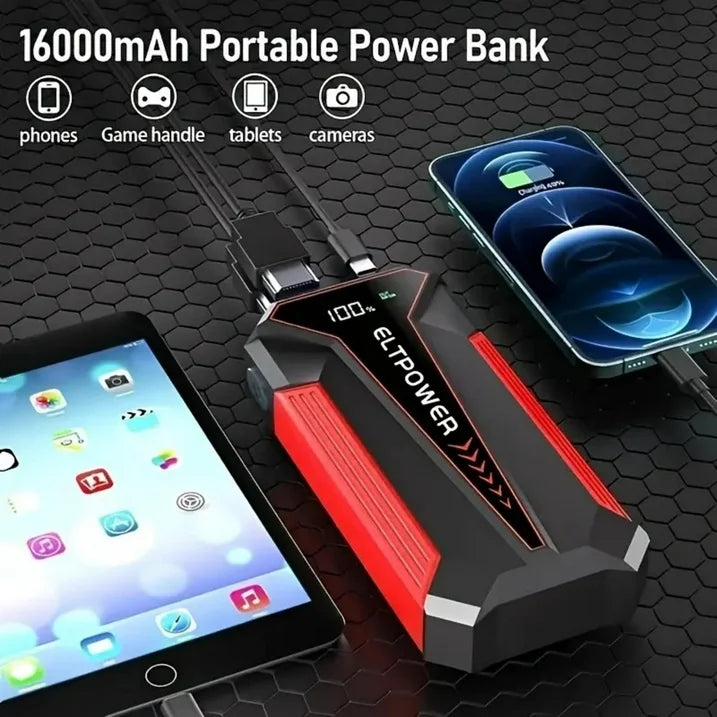 Bangben 20000mAh Car Battery Jump Starter with Dual USB Quick Charge and LED Light Black