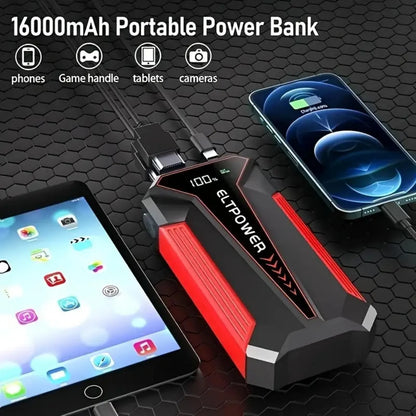 Bangben 20000mAh Car Battery Jump Starter with Dual USB Quick Charge and LED Light Black
