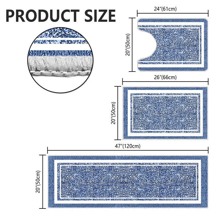 TECHVIDA Bathroom Rugs 3pcs Set,Non-Slip Ultra Soft Bath Rugs,Machine Washable,Water Absorbent,Light Blue