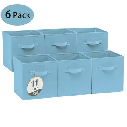 WERSEON Fabric Storage Bins Set of 6, 11" Foldable Cloth Cube Storage Bins for Home Bedroom Closet Drawers Organizer, , Storage Baskets for Shelves, Blue
