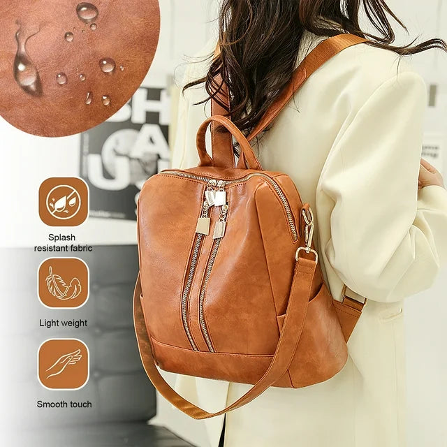 BATE Women's Backpack, Large Capacity Backpack,Leather Handbags and Shoulder Bag Travel Bags,Brown