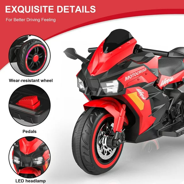 WUBEN Ride on Toys 12v Battery Powered Ride on Motorcycle for Kids with LED Lights Music Red,Child