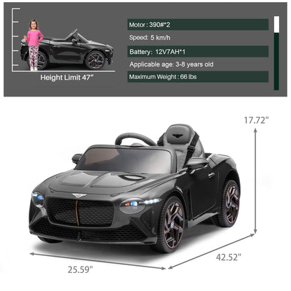 Ride on Toys for 3-4 Year Olds Boy Girl, Licensed Bentley 12 V Kids Ride on Car with Remote Control, Battery Powered Vehicles with LED Lights
