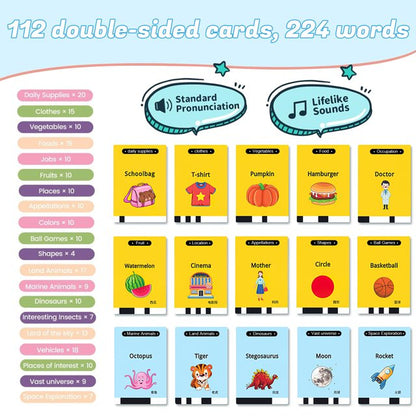 HNH 2 in 1 Talking Flash Cards with Drawing Tablet 224 Sight Words,Learning Educational Toys,Preschool Montessori Toys Birthday Gift for Kids Ages 1-7