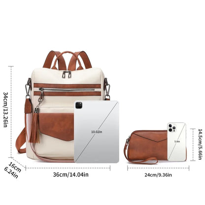 HONGLONG Backpack Purse for Women PU Leather Backpack Ladies Fashion Handbag Designer Shoulder Bag Small Travel Bag Brown