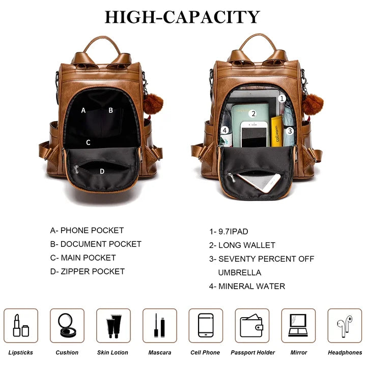 HONGLONG Womens Casual Backpack Purse, PU Leather Anti-Theft Backpack for Women, Stylish Travel Shoulder Bag Brown
