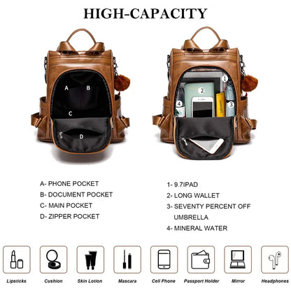 HONGLONG Womens Casual Backpack Purse, PU Leather Anti-Theft Backpack for Women, Stylish Travel Shoulder Bag Brown