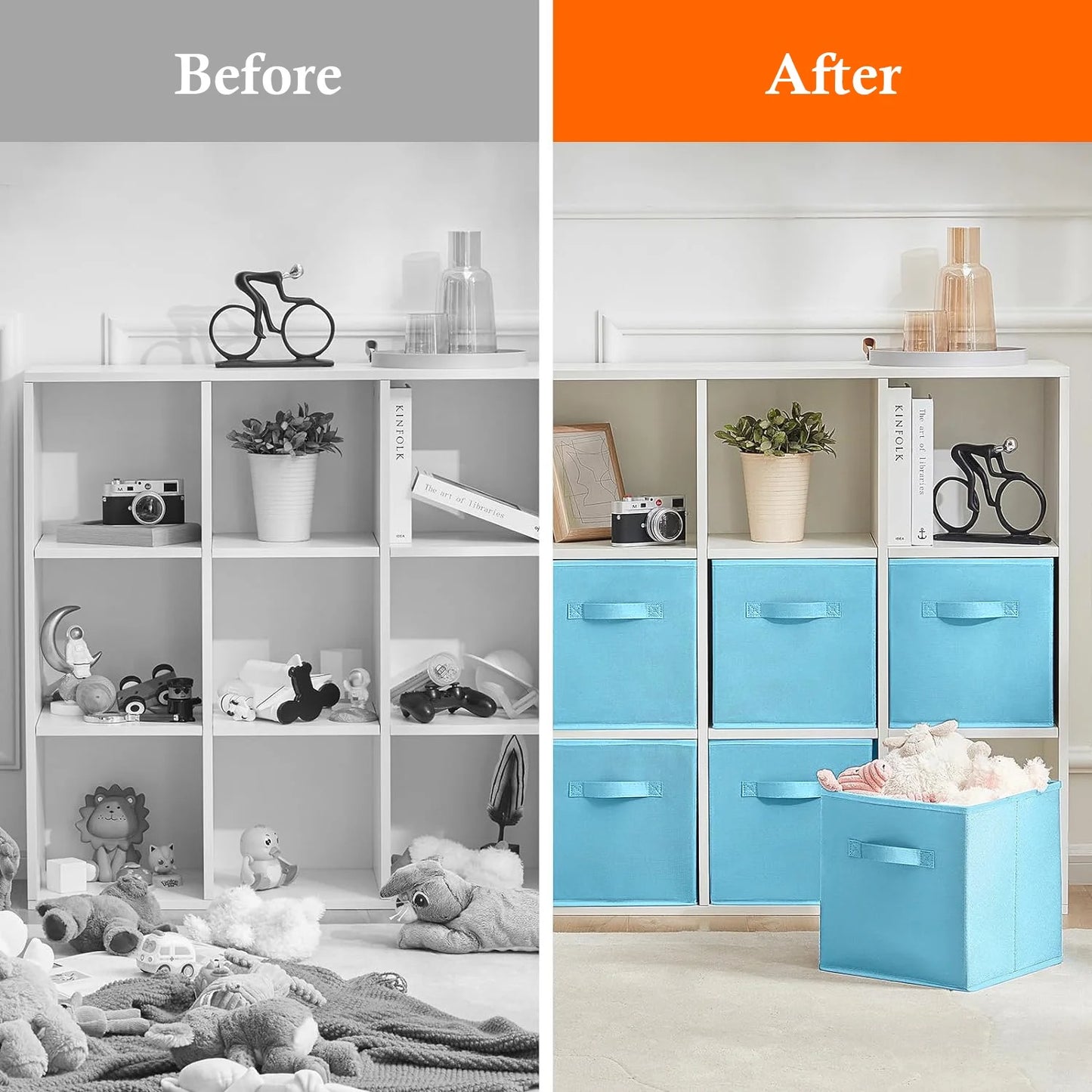 WERSEON Fabric Storage Bins Set of 6, 11" Foldable Cloth Cube Storage Bins for Home Bedroom Closet Drawers Organizer, , Storage Baskets for Shelves, Blue