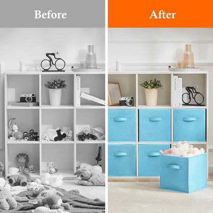 WERSEON Fabric Storage Bins Set of 6, 11" Foldable Cloth Cube Storage Bins for Home Bedroom Closet Drawers Organizer, , Storage Baskets for Shelves, Blue