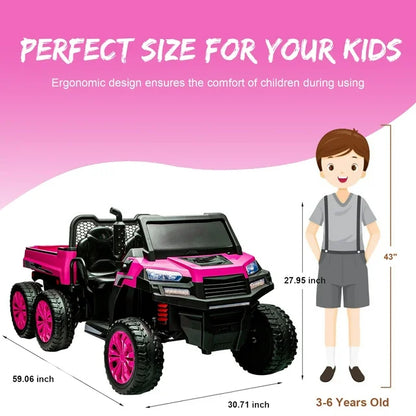 HNH 24V Seater Ride on Truck with Remote Control, Kids Ride on Tractor with 6 Wheels, Battery Powered Kids Car with Dump Bed, LED Headlight, Bluetooth